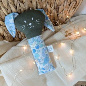 Hochet lapin vichy vert