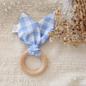 anneau de dentition vichy bleu ciel