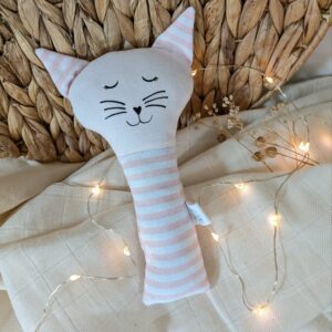 Hochet chat rayé rose